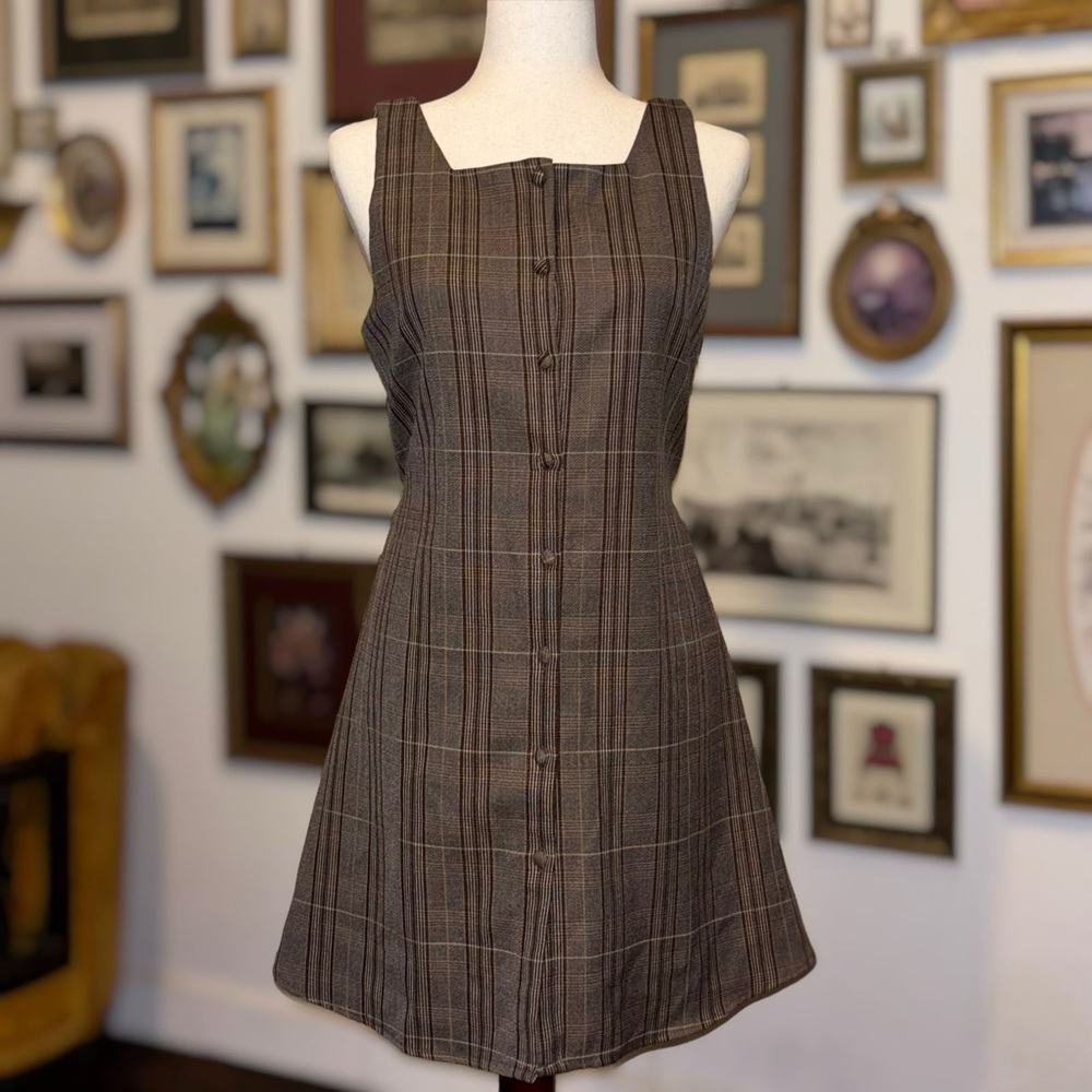 Plaid Brown Sleeveless Dress